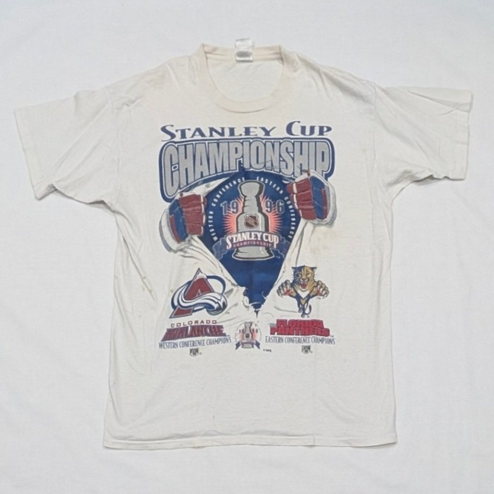 Vintage 1996 Stanley Cup Championship T-Shirt Avalanche Panthers NHL Men's